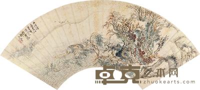 贝点 西溪访菊 扇面 18×52cm