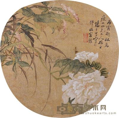 汤世澍 1866年作 花卉 团扇 直径25cm