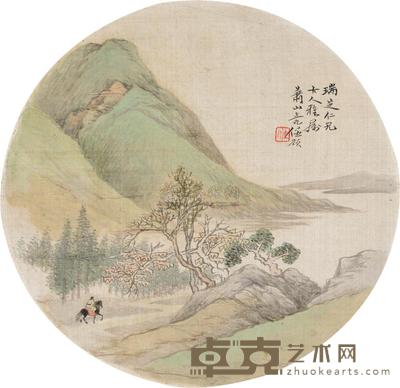 任预 春山游骑图 团扇 直径25cm