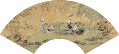 顾洛 1814年作 婴戏图 扇面