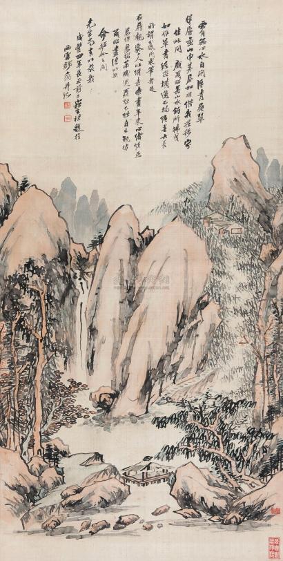 周桢 1854年作 秋山水榭 立轴