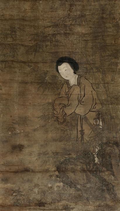 周文矩 （款） 竹林美人 立轴