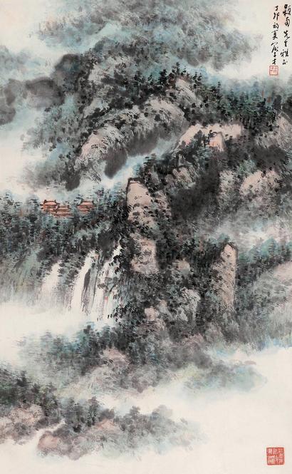 俞子才 1987年作 晴峦苍霭 立轴