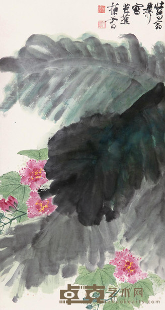 谢稚柳 芭蕉拒霜 立轴 87×46cm