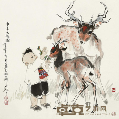 李延声 童真天趣图 镜心 68×68cm