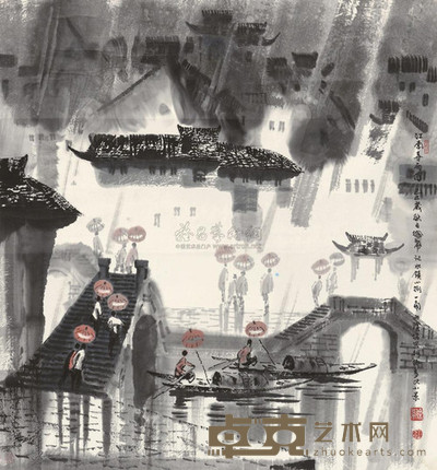 徐希 1989年作 江南喜雨图 镜心 96×89cm