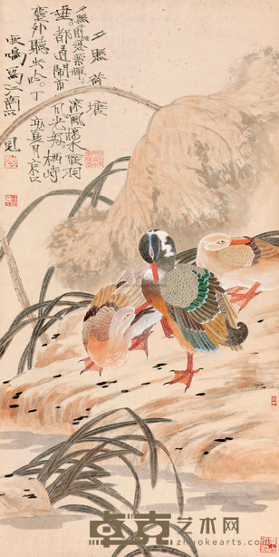 周亚鸣 2007年作 夕照荷塘 镜心 131×65cm