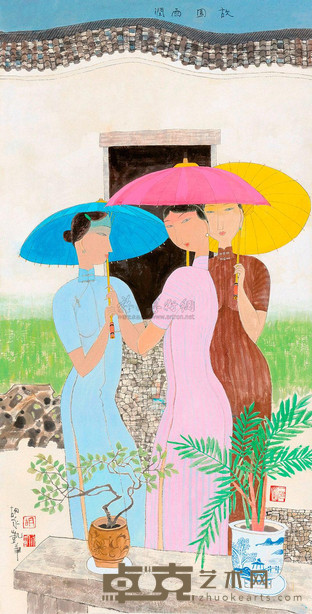 胡永凯 故乡雨润 镜心 137×70cm