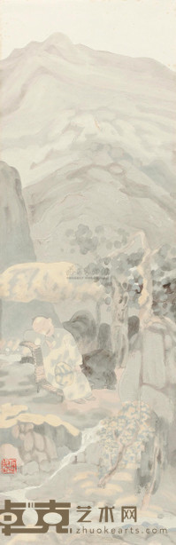 田黎明 高士休闲图 立轴 106×34cm