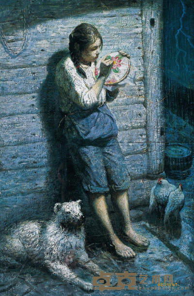 罗中立 1984年作 绣花女孩 75×50cm