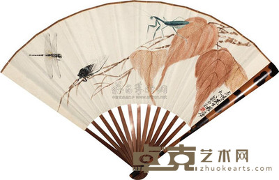 齐白石 贝叶草虫 成扇 20×51cm