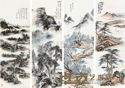 黄宾虹 吴熙曾 胡佩衡 周元亮 山水 四屏 100×34cm×4