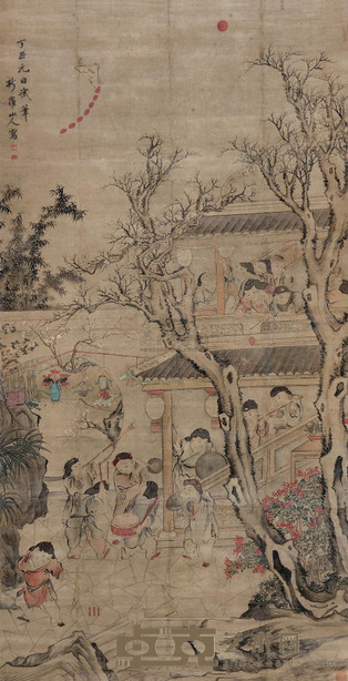 华嵒 (款) 闹春图 立轴 163×82cm
