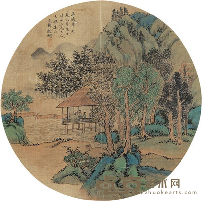 文徵明 (款) 清流诗话图 镜心 直径28cm
