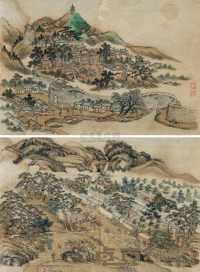 王翚 (款) 山水 (二帧) 镜心 17×25cm×2