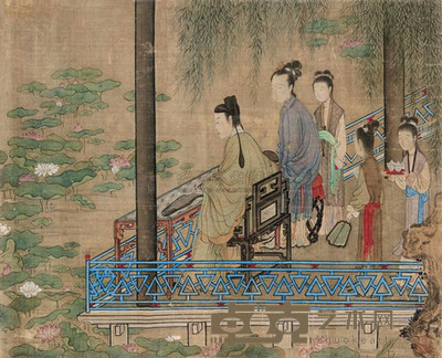 冷枚 (款) 抚琴图 立轴 31×38cm