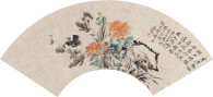 赵云壑 1900年作 菊石图扇面 镜心