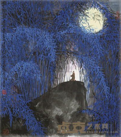 张步 1982年作 幽篁映月 镜心 59×67cm
