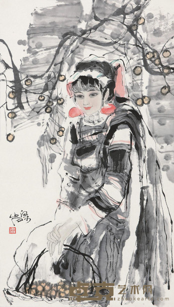 梁岩 少女 立轴 91×51cm