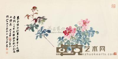 张大千 1976年作 牡丹图 镜心 68×135cm