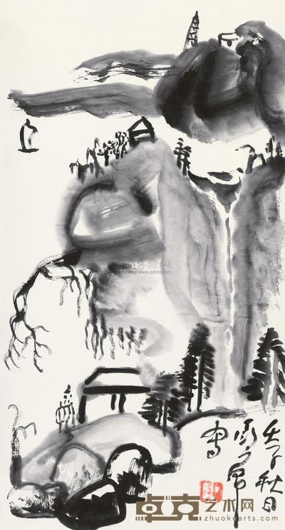 丁衍庸 1972年作 山水 立轴 77×41cm