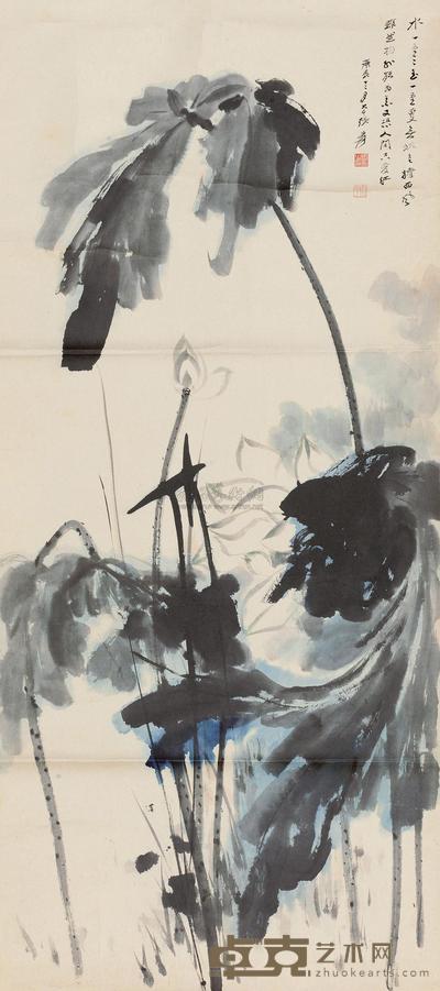 张大千 1940年作 荷花 镜心 112×50cm