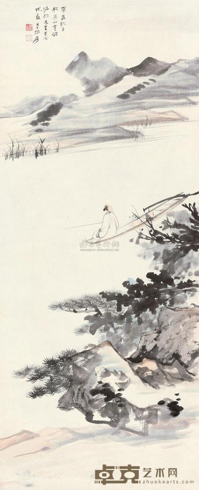 张大千 1940年作 溪艇垂钓图 镜心 111×45cm