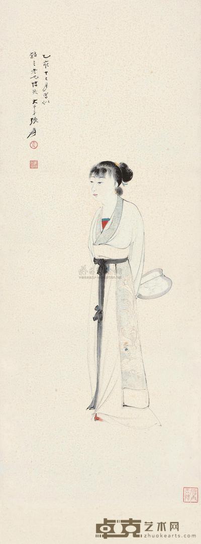 张大千 1935年作 执扇仕女 镜心 87×32cm