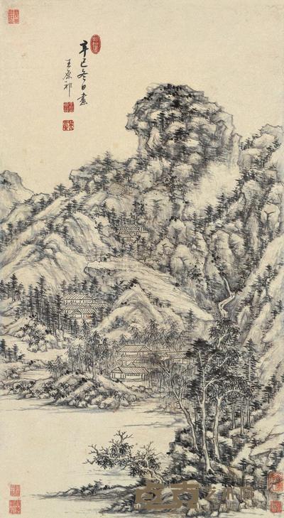 王原祁 1701年作 山水 立轴 86×46cm