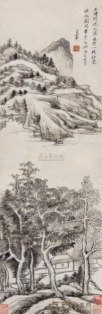 董其昌 1618年作 一梧轩图 立轴 73×24cm