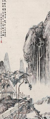 李可染 1942年作 观瀑图 立轴