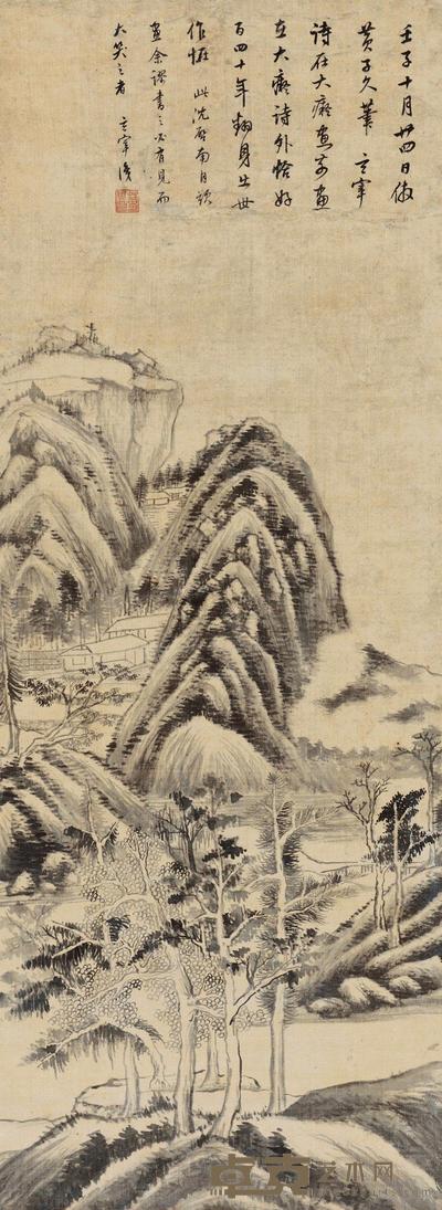 董其昌 1612年作 仿黄子久山水 立轴 95×35cm