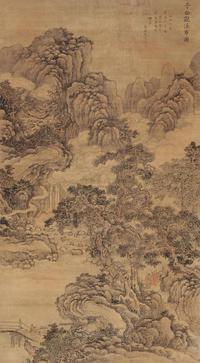 雷鲤 李白观瀑布 立轴