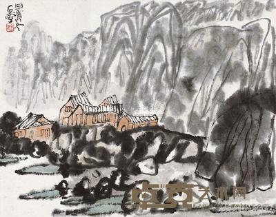 陈子庄 1974年作 山暮几人家 镜心 23×31cm