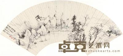 吴定 渔矶垂钓图 扇面 18×51cm