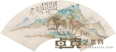 晓东熙泰 秋林趣游图 扇面 18×53cm