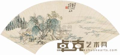 施熊 溪馆招凉 扇面 19×54cm