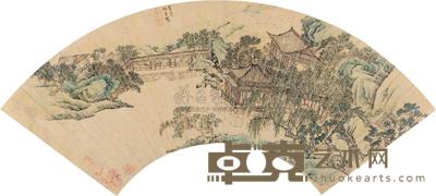 仇英 龙池叠翠图 扇面 17×50cm