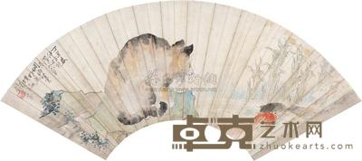 钱慧安 1877年作 鱼戏图 扇面 18×52cm