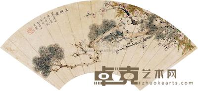 铁保夫人 岁寒三友图 扇面 17×46cm