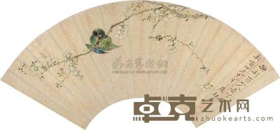 蒋拙存 桃花翠鸟 扇面 18×52cm