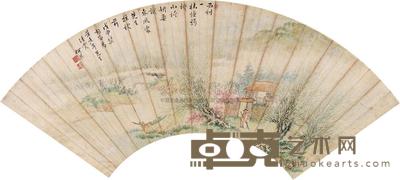 何巽 山村春色 扇面 17×49cm