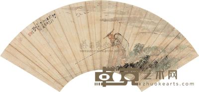 顾琪 江上垂钓 扇面 18×51cm