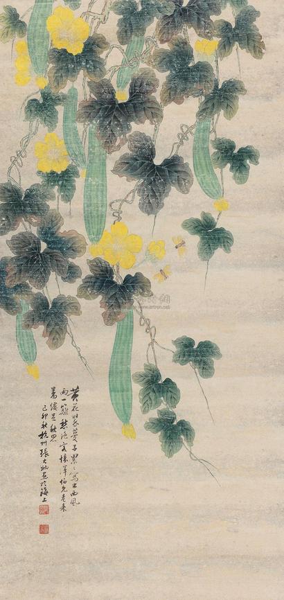 张大壮 1939年作 丝瓜草虫 立轴
