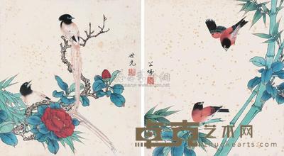 田世光 双禽图 (二帧) 镜心 31×28cm×2