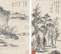 张洽 1790年作 山水双挖 立轴