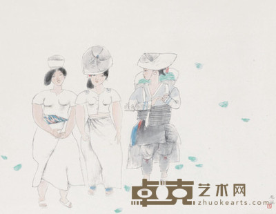 周思聪 三少女 立轴 58×75cm