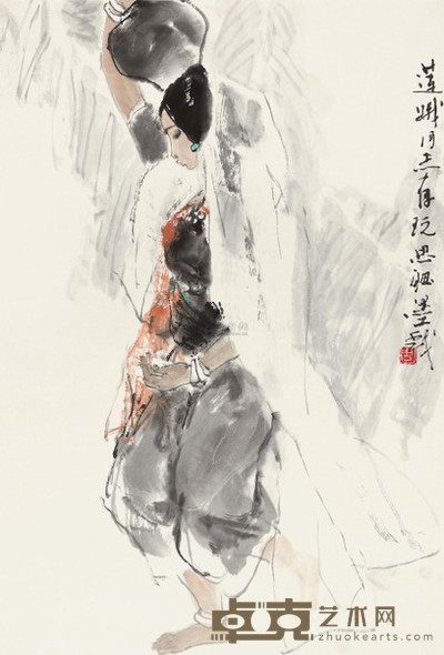 周思聪 汲水图 镜心 67×45cm