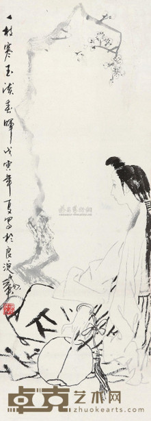 何家英 1998年作 一枝寒玉淡春晖 镜心 106×38cm