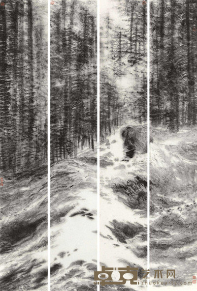 赵小海 雪里春信 镜心 99×16cm×4